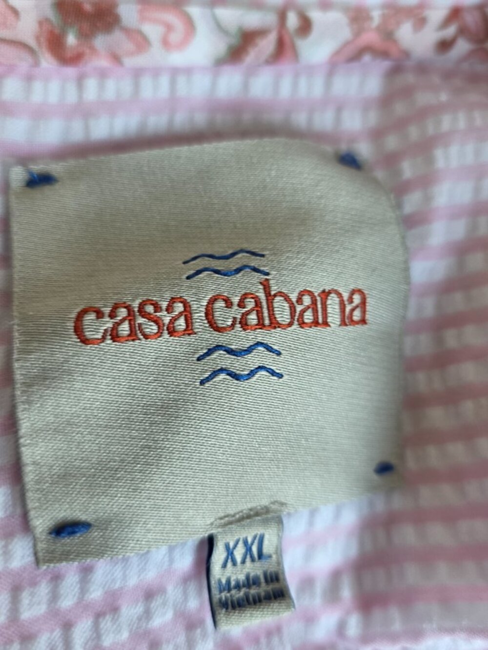 Casa Cabana Shirt Women XXL Pink White Stripe Seersucker Roll Tab Sleeve Coastal - Picture 8 of 8